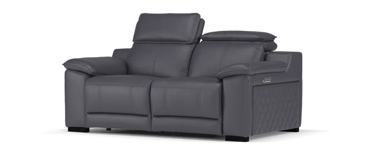 Sofology Benz Leather 2 Seater Power Recliner/Headrest in Trusty Sheen Lavender Grey