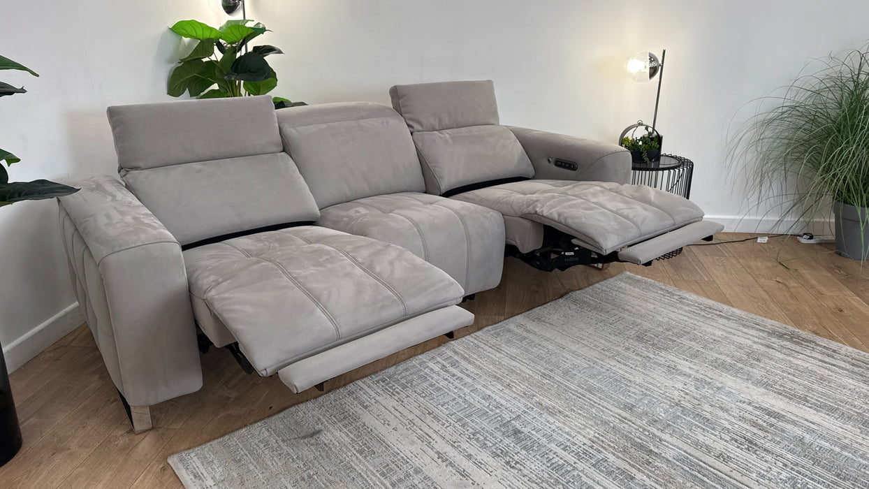 Sofology Marvella Fabric 3 Power Recliner/Headrest Heated Seat in Lifestyle Nubuck Feel Light Grey
