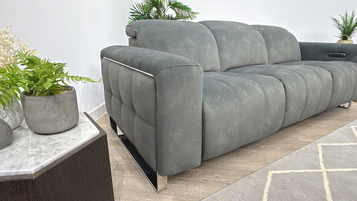 Sofology Marvella Fabric 3 Seater Power Recliner/Headrest in Lifestyle Flecked Mineral Green