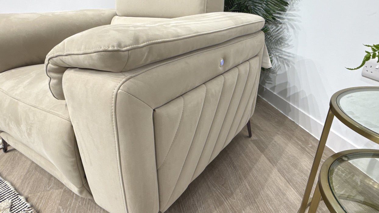 Sofology Fratelli Fabric Power Recliner + Power Headrest in Nubuck Feel Stone
