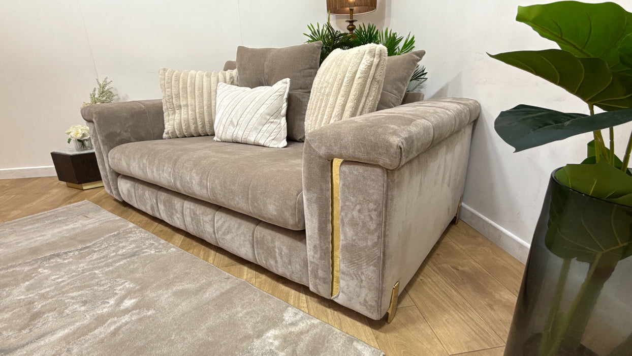 Sofology Oscar Fabric 2 Seater Gold Trim in Fine Textured Chenille Stone Mix