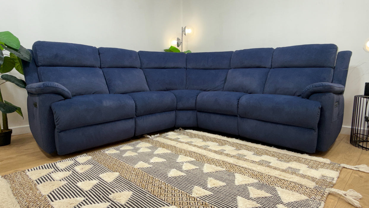 Sofology Gracie Fabric 1 Corner 3 Power Recliner in Lifestyle Flecked Navy
