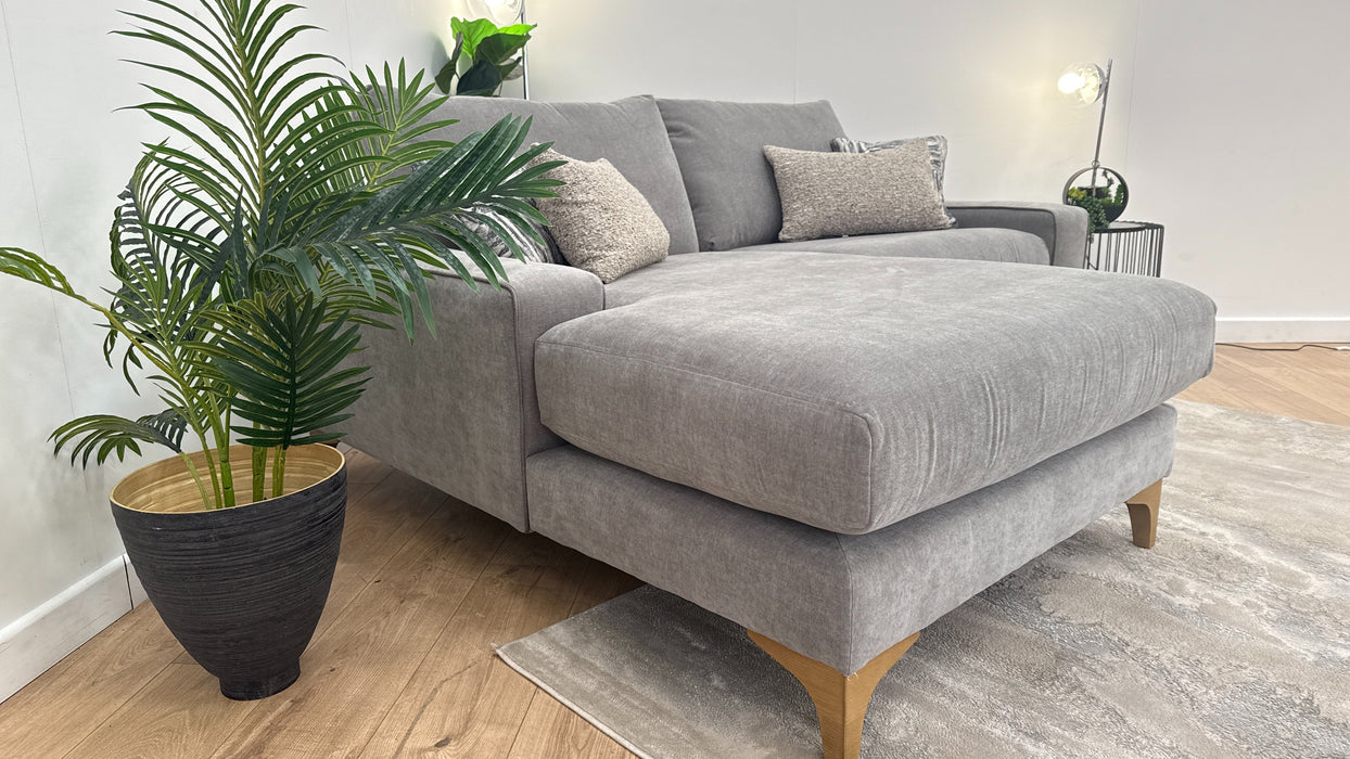 Sofology The Wildwood 3 Seater Fabric Chaise Sofa in Vintage Chenille Grey Contrast Piping Mix