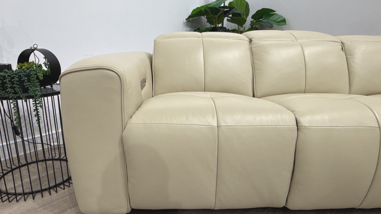 Sofology Riviera 3 Seater Leather Power Recliner + Power Headrest & Heated Seats in Trusty Embossed Bone China