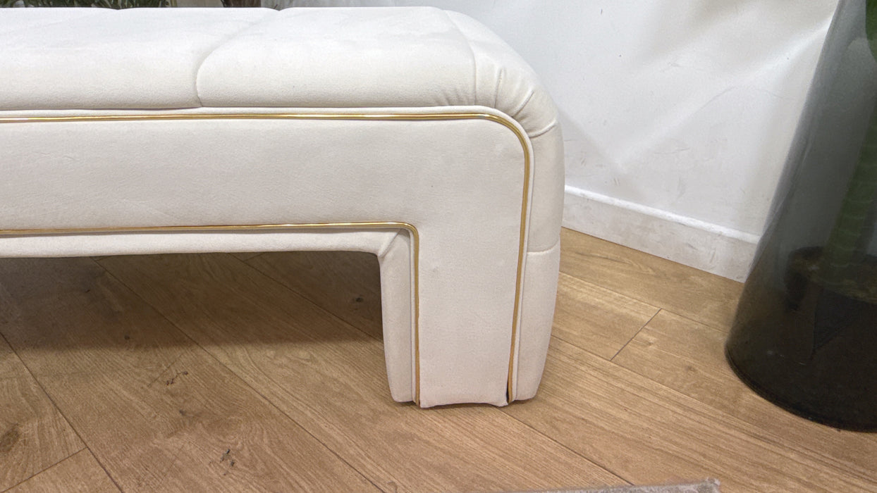 Sofology Oscar Fabric Large Bench Footstool Gold Trim in Super Matt Velvet Ecru