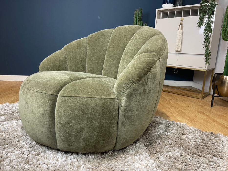 Nobu Swivel Chair Relaxed Chenille Green Fabric (WA2)