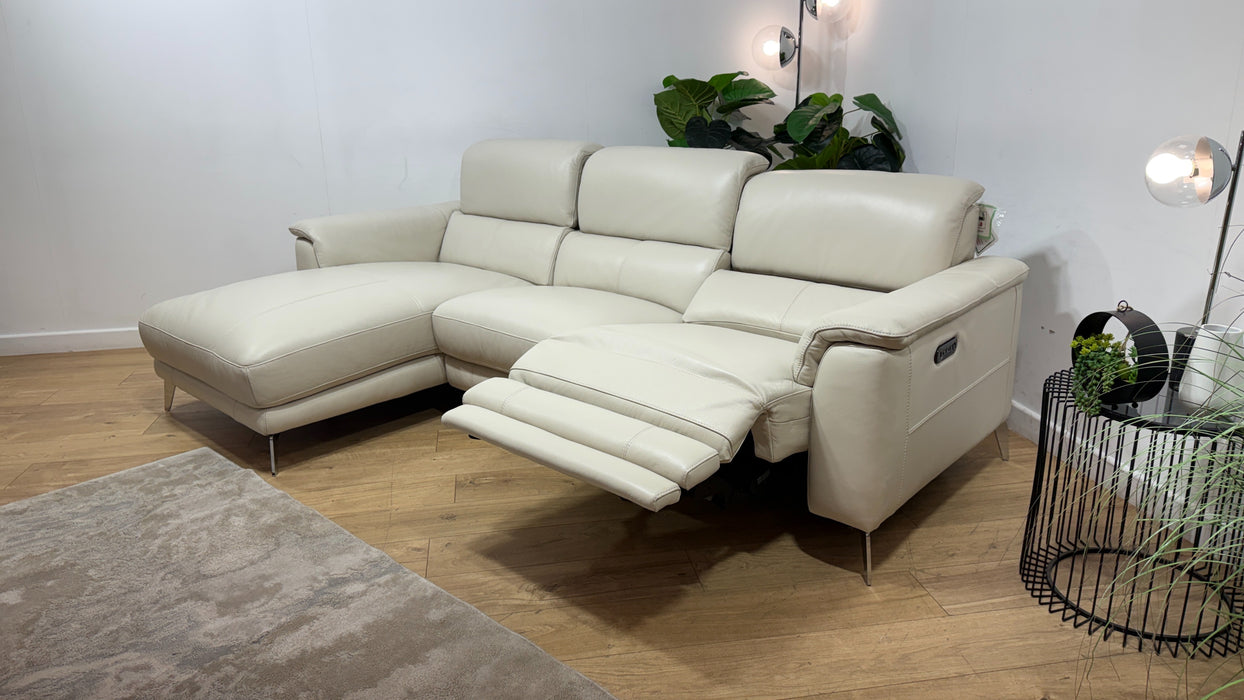 Sofology Illinois Leather Chaise 3 Seater Power Recliner/Headrest in Trusty Soft Sheen Mist