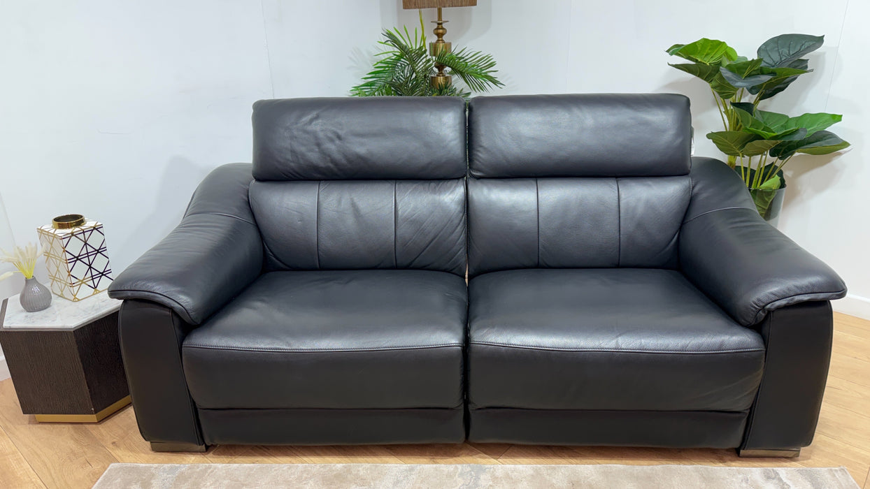 Sofology Carrera Leather 2.5 Seater Power Recliner/Headrest in Trusty Embossed Jet Black