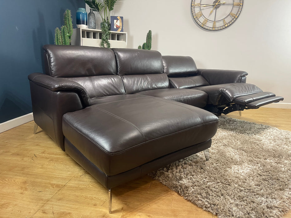 Illinois Chaise 3 Seater Sofa Power Recliner Power Headrest Trusty Soft Sheen Rich Brown Leather