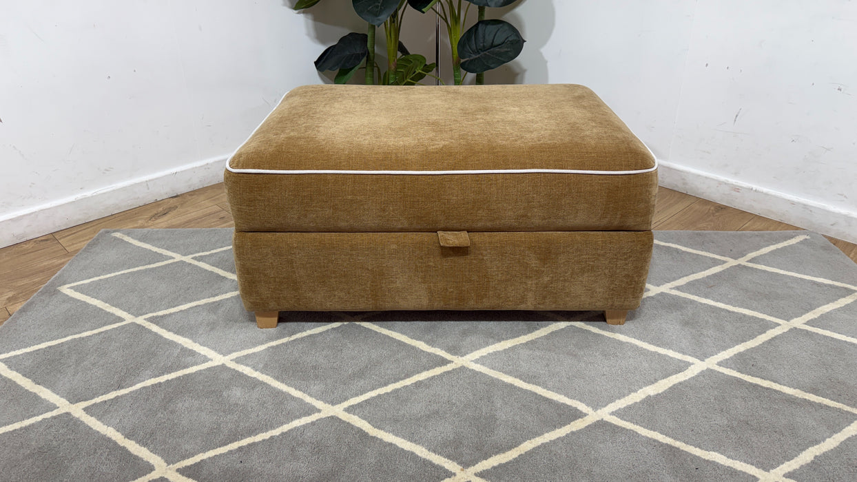 Sofology Remy Fabric Large Storage Footstool in Soft Chenille Almond With Natural Contrast Piping