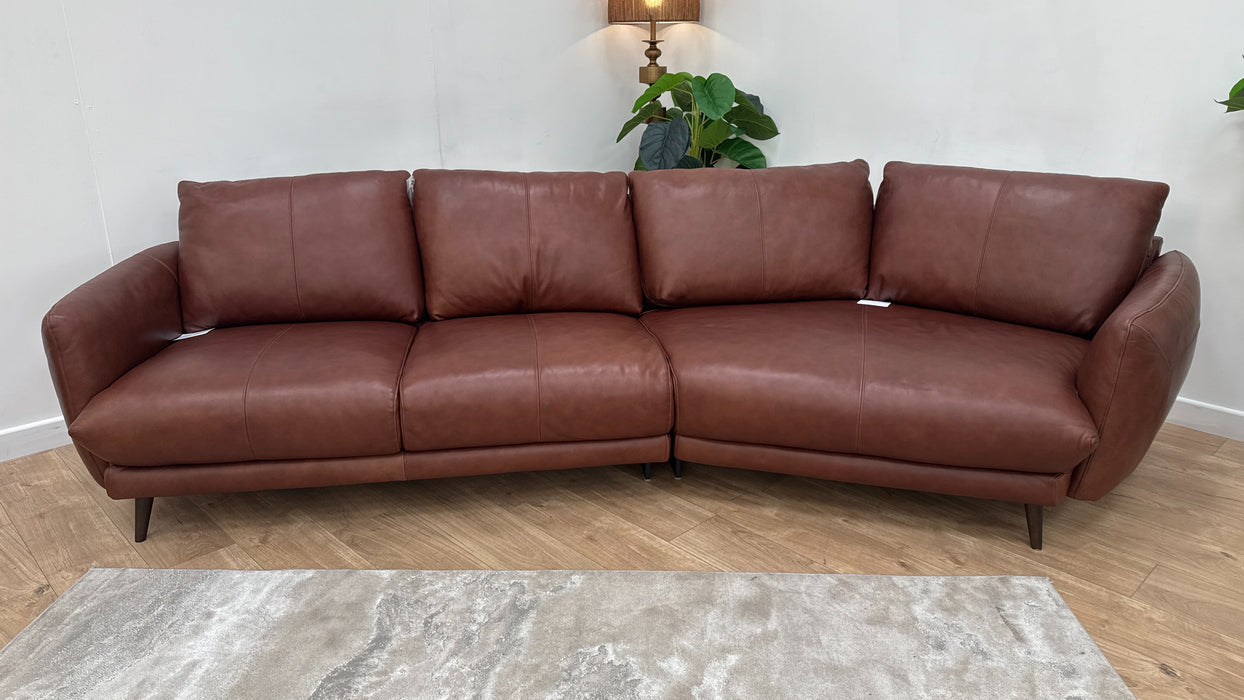 Sofology Adler Leather 4 Seater Asymmetric in Relaxed Soft Brown
