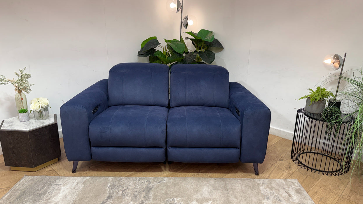 Sofology Allure Fabric 2 Seater Power Recliner/Headrest Heated Seats in Lifestyle Flecked Navy