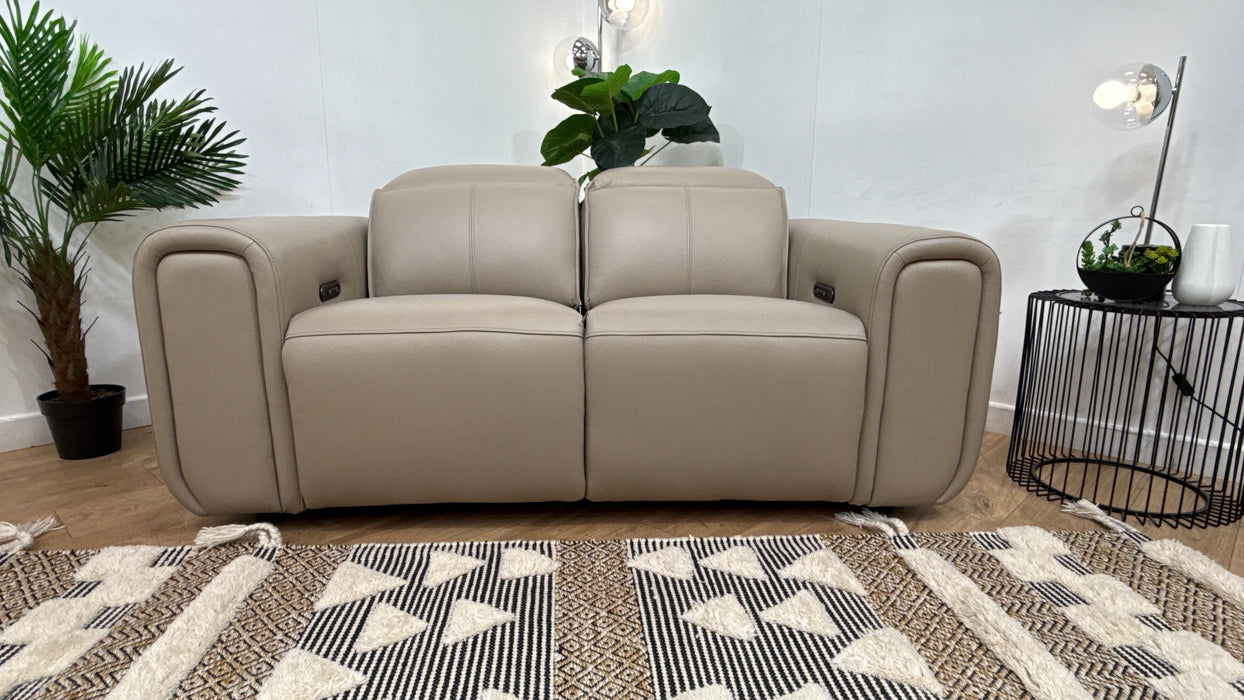 Sofology Premiere Leather 2 Seater Power Recliner/Headrest in Trusty Embossed Stone