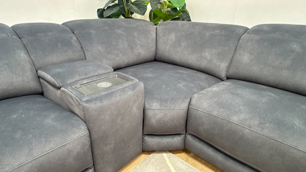 Sofology Portland Fabric 1.5 Console Corner 3 Power Recliner/Headrest in Lifestyle Flecked Charcoal