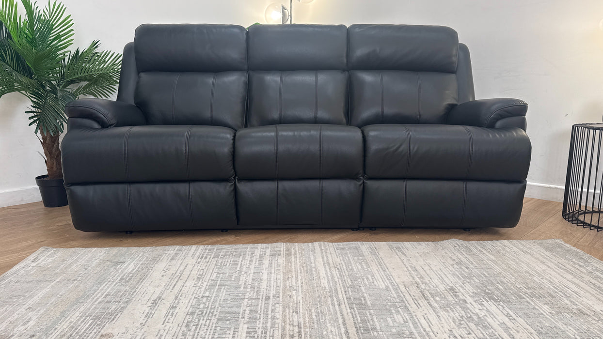Sofology Gracie Leather 3 Seater Power Recliner/Headrest in Trusty Sheen Jet Black
