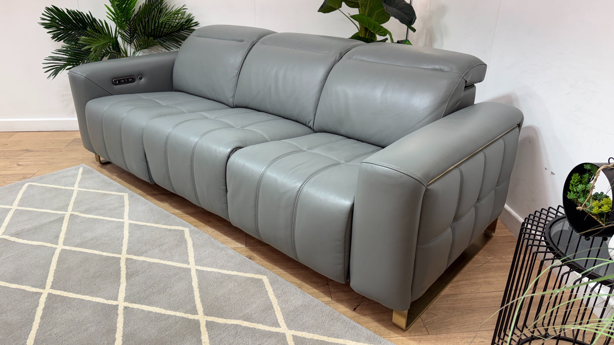 Sofology Marvella Leather 3 Seater Power Recliner/Headrest Heated Seats in Trusty Sheen Granite Teal