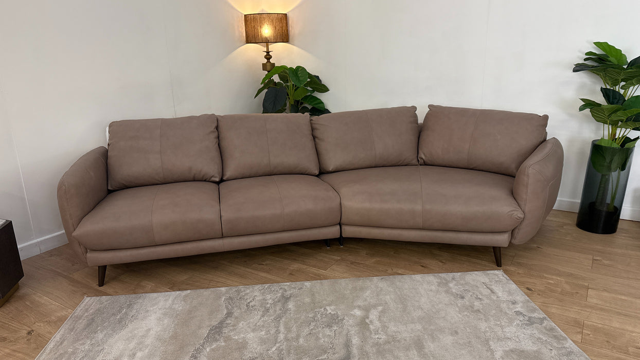 Sofology Adler Leather 4 Seater Asymmetric in Relaxed Soft Stone