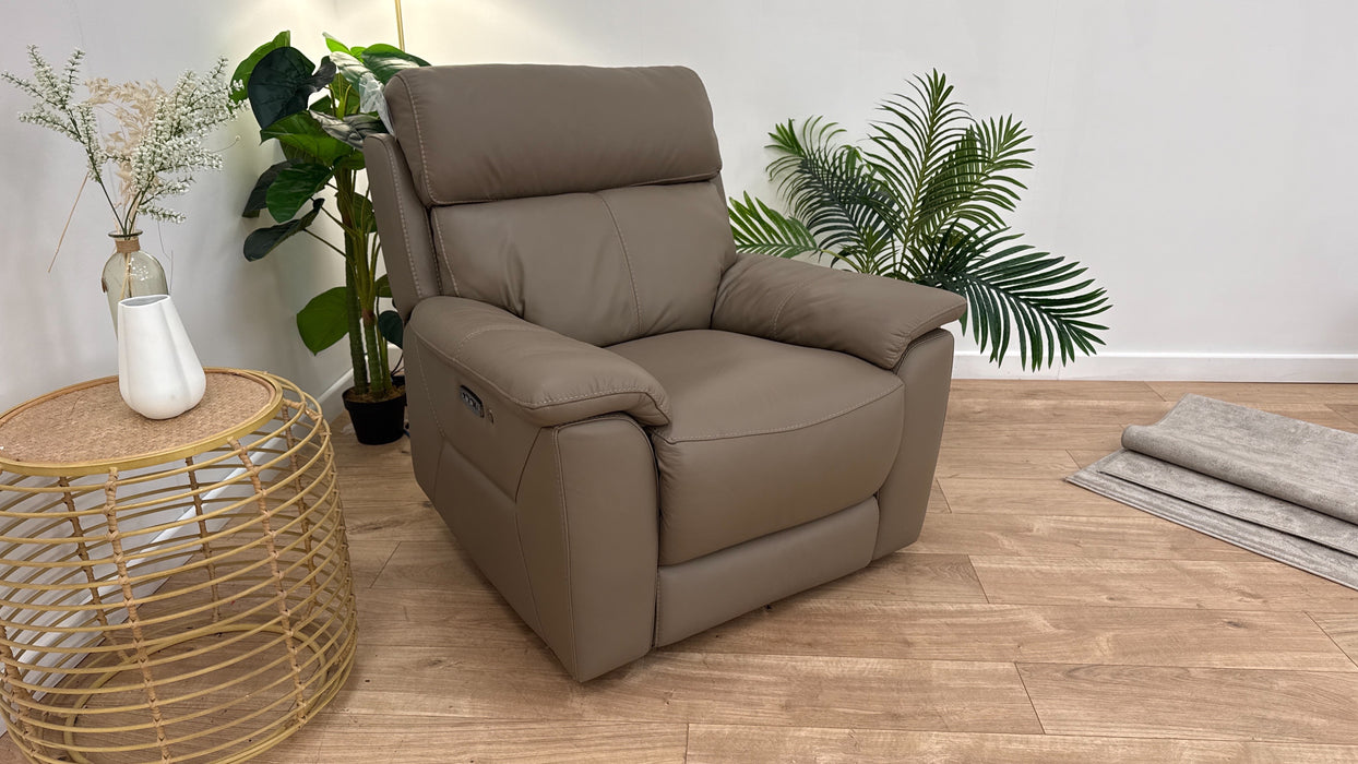DFS Nevara Leather Recliner in Pine Bark
