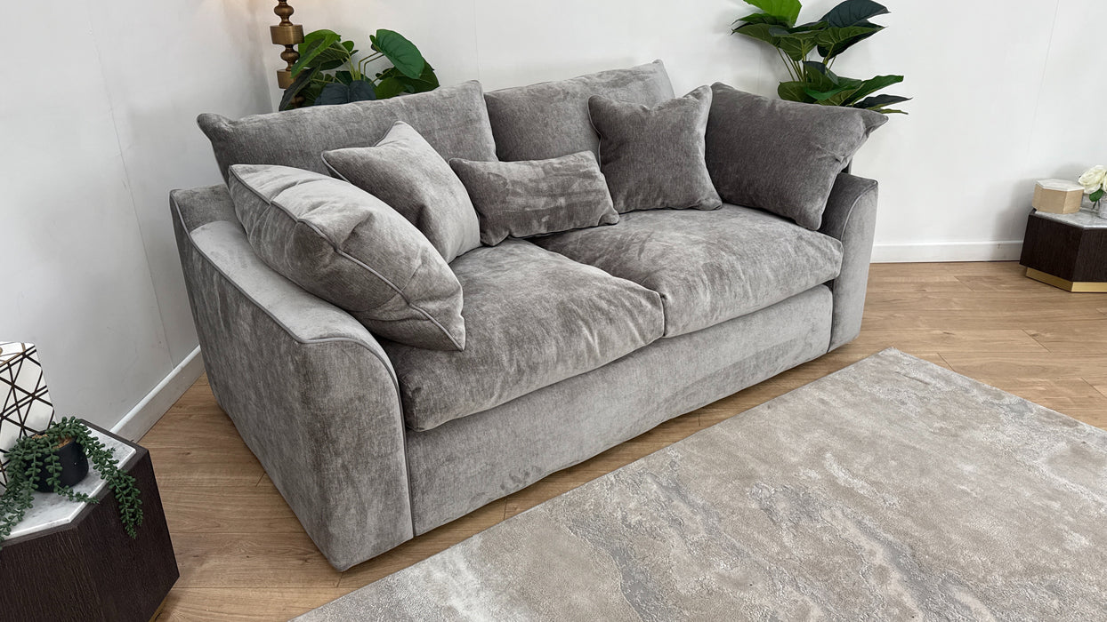 Sofology Georgio Fabric 3 Seater Feather Flex Seats in Luxury Deep Pile Chenille Grey Mix