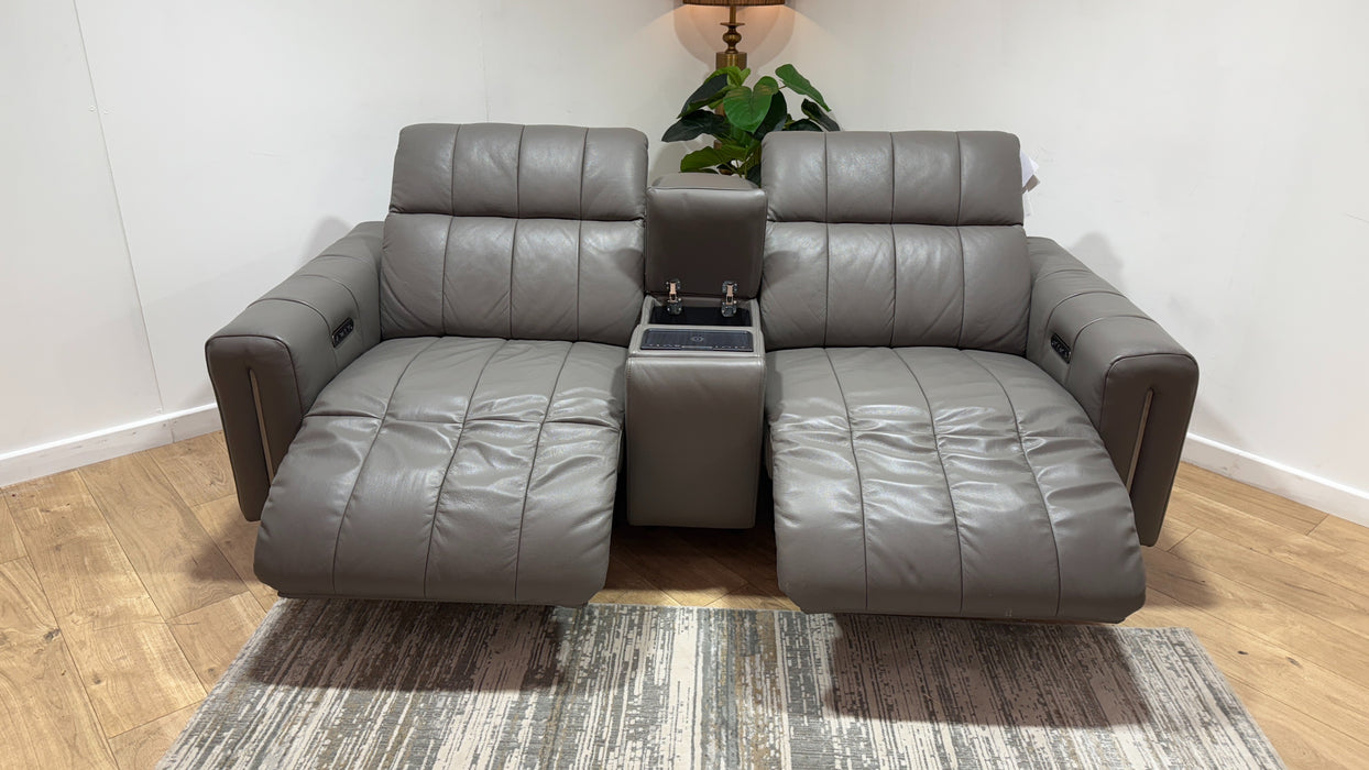 Sofology Paramount Leather 2.5 Seater Console Power Recliner/Headrest Speakers in Trusty Embossed Elephant