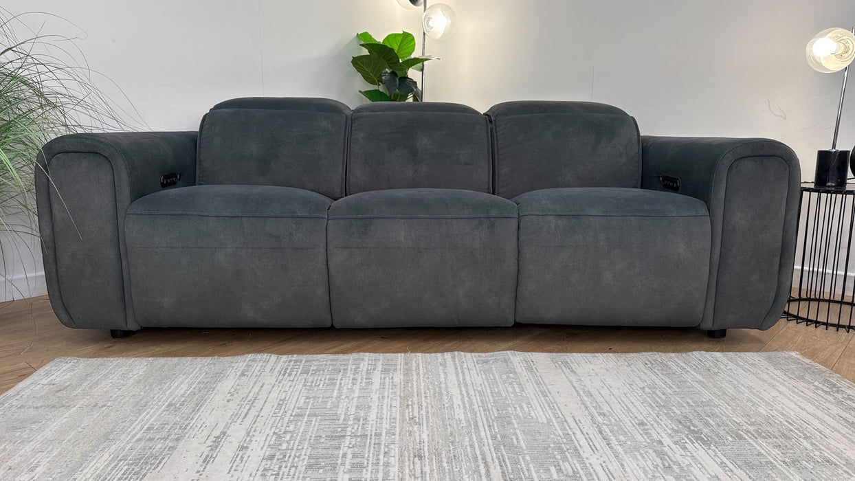 Sofology Premiere Fabric 3 Seater Power Recliner/Headrest Heated Seat in Lifestyle Flecked Mineral Green