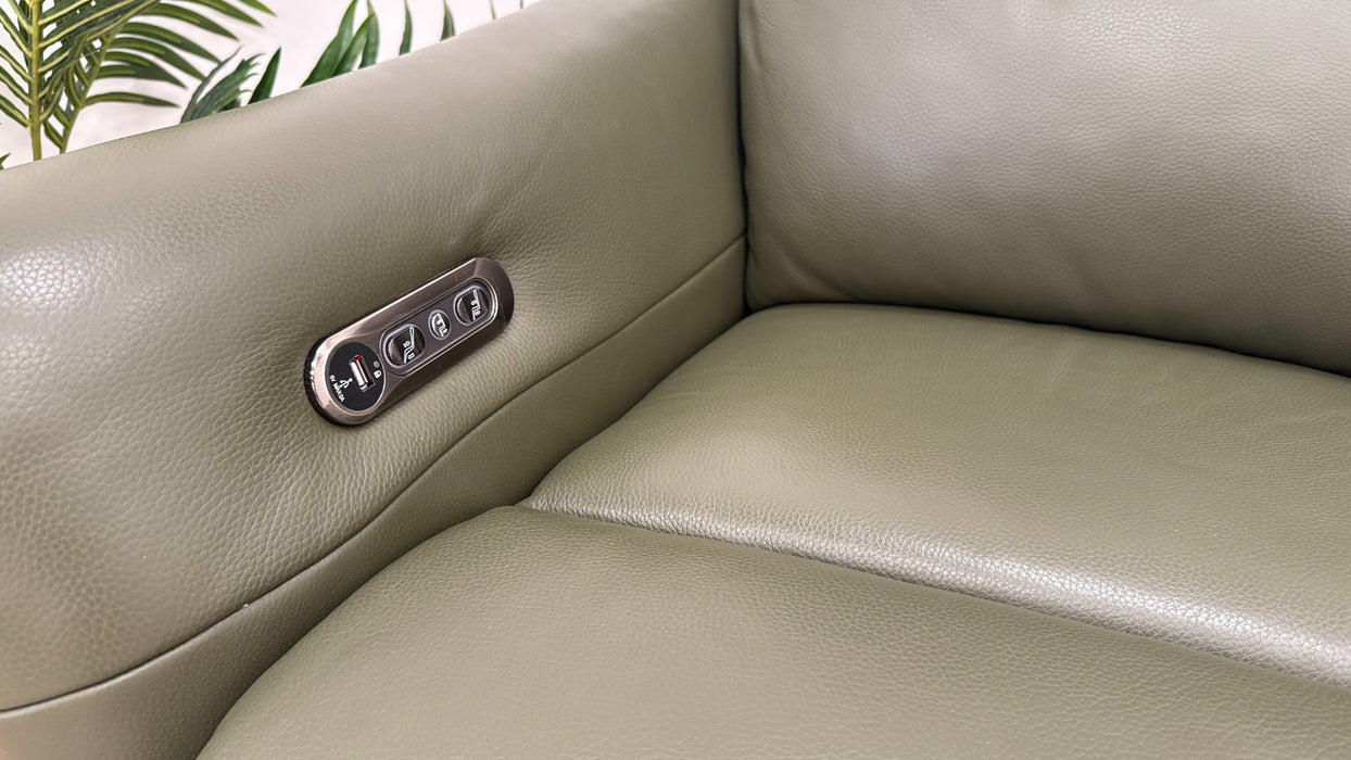 Sofology Renato Leather 2 Seater Power Recliner in Trusty Embossed Dark Olive