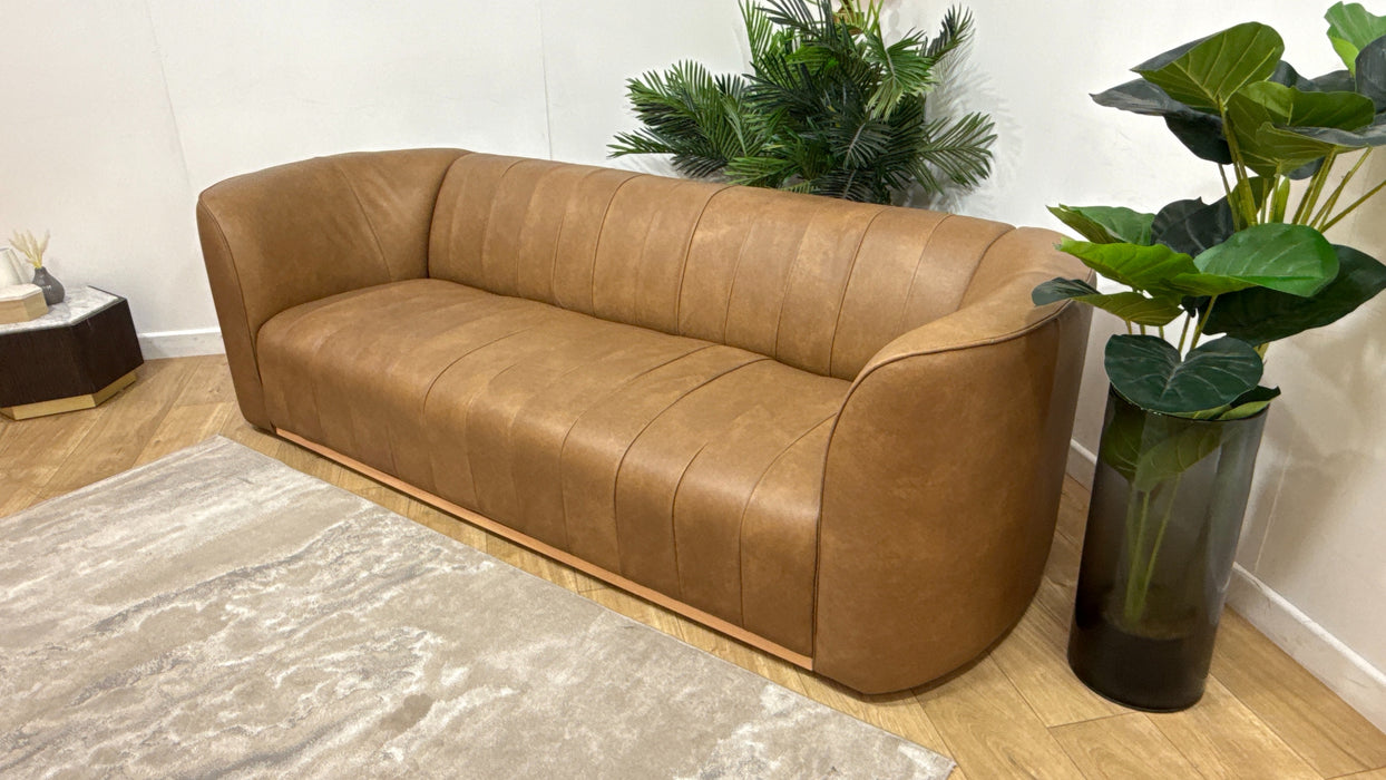 Sofology Fitzrovia Leather 4 Seater in Relaxed Natural Grain Tan Mix With Trim