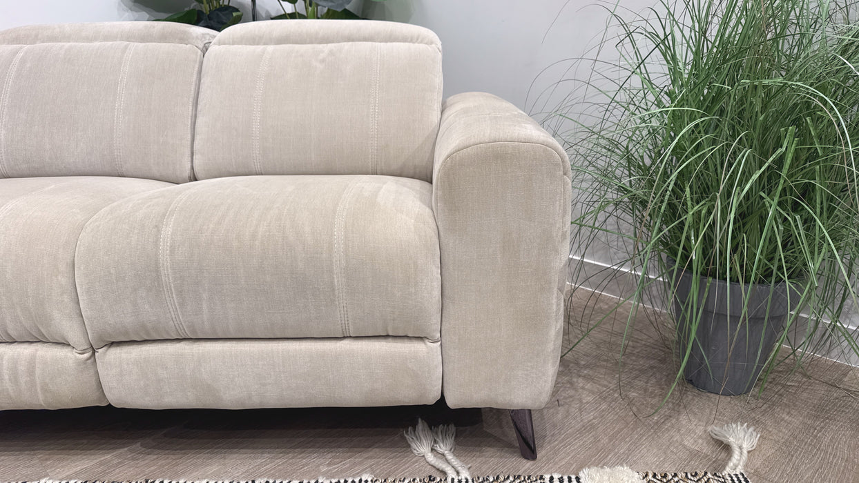 Sofology Allure Fabric 2 Seater Power Recliner/Headrest Lumbar Support in Relaxed Chenille Cotton