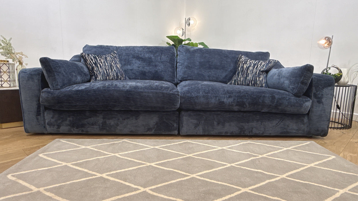 Sofology Bellagio Fabric 4 Seater Split Reversible Feather Flex Interior in Chunky Luxe Chenille Navy Mix