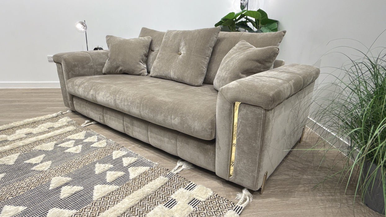 Sofology Oscar Fabric 3 Seater Gold Trim in Fine Textured Chenille Stone