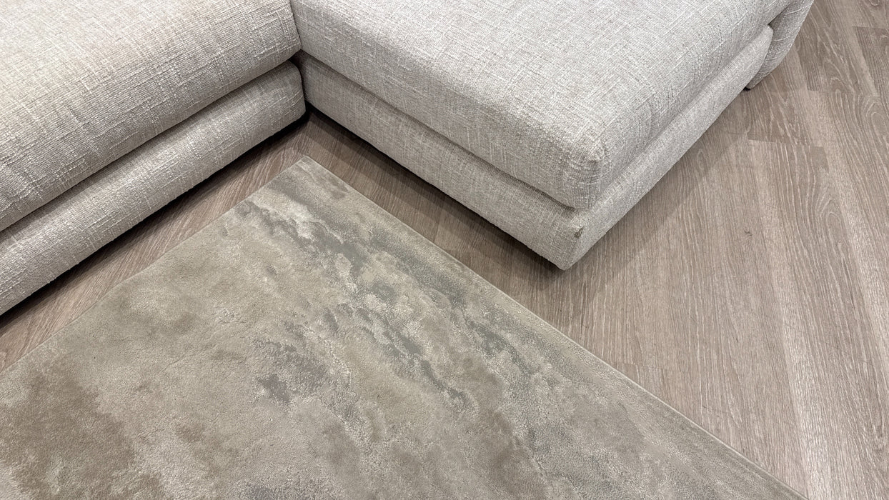 Sofology Cove Fabric Grande Chaise Light Wood Panel in Artisan Chenille Ecru Mix