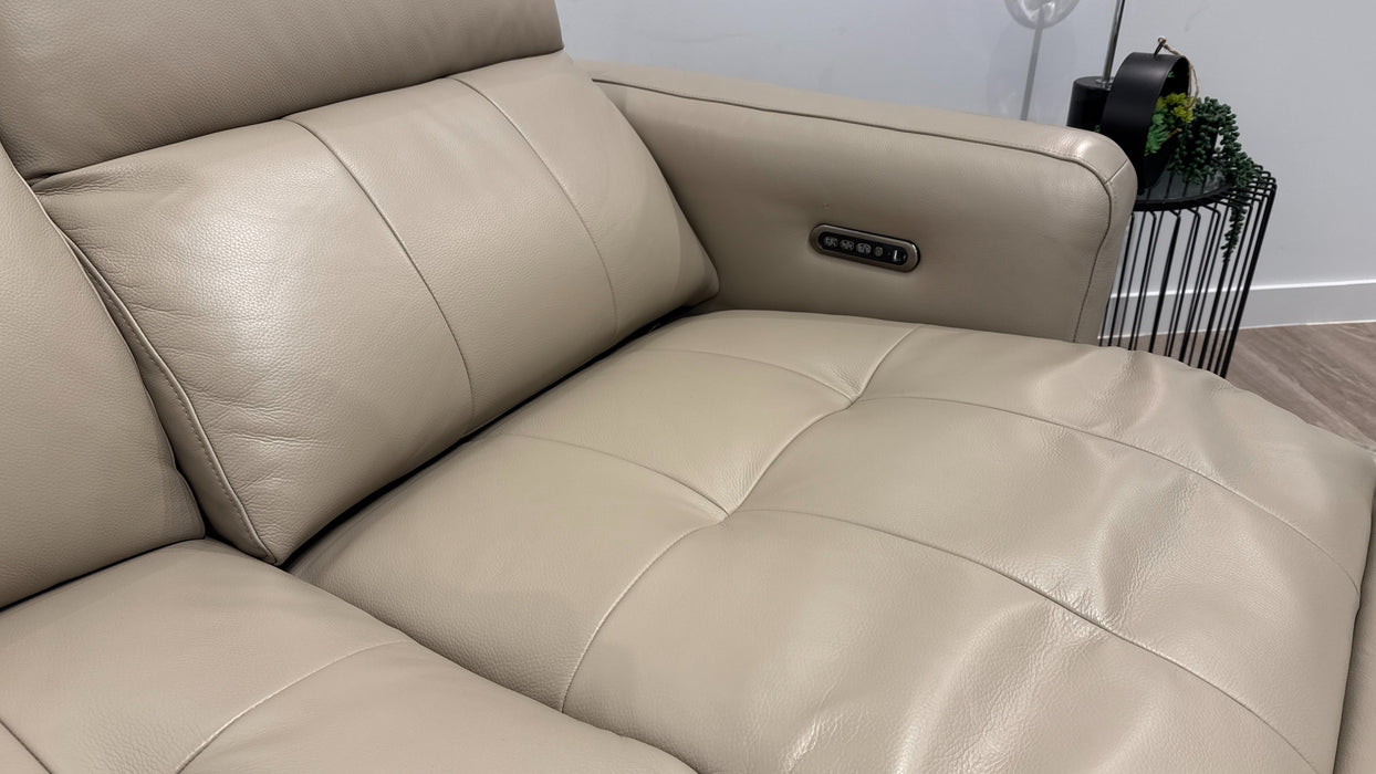 Sofology Jax Leather 4 Seater Chaise Power Recliner/Headrest in Trusty Embossed Stone