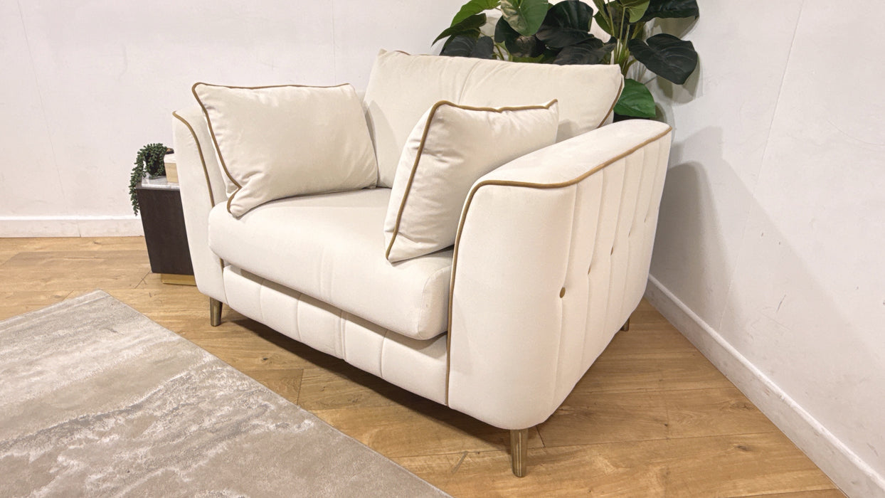 Sofology Remy Fabric Chair in Super Matt Velvet Ecru With Cream Contrast Piping