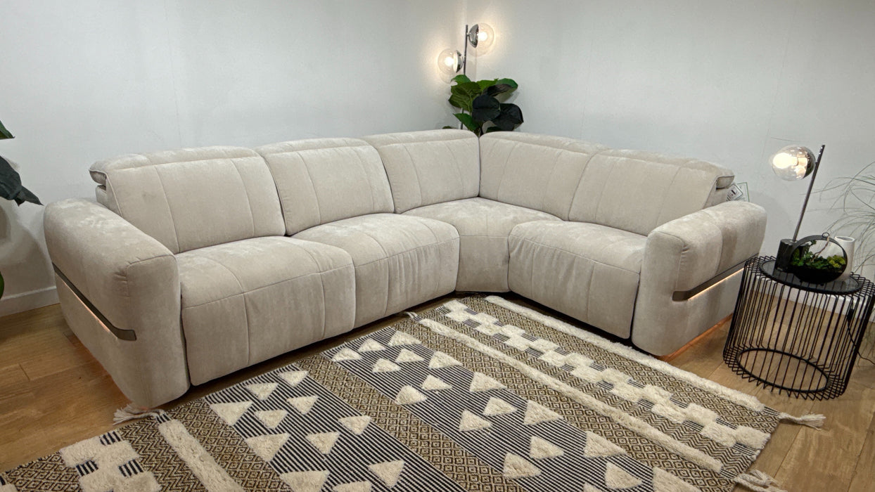 Sofology Lumiere 3 Corner 1.5 Power Recliner/Headrest Heated Seats in Relaxed Chenille Cotton
