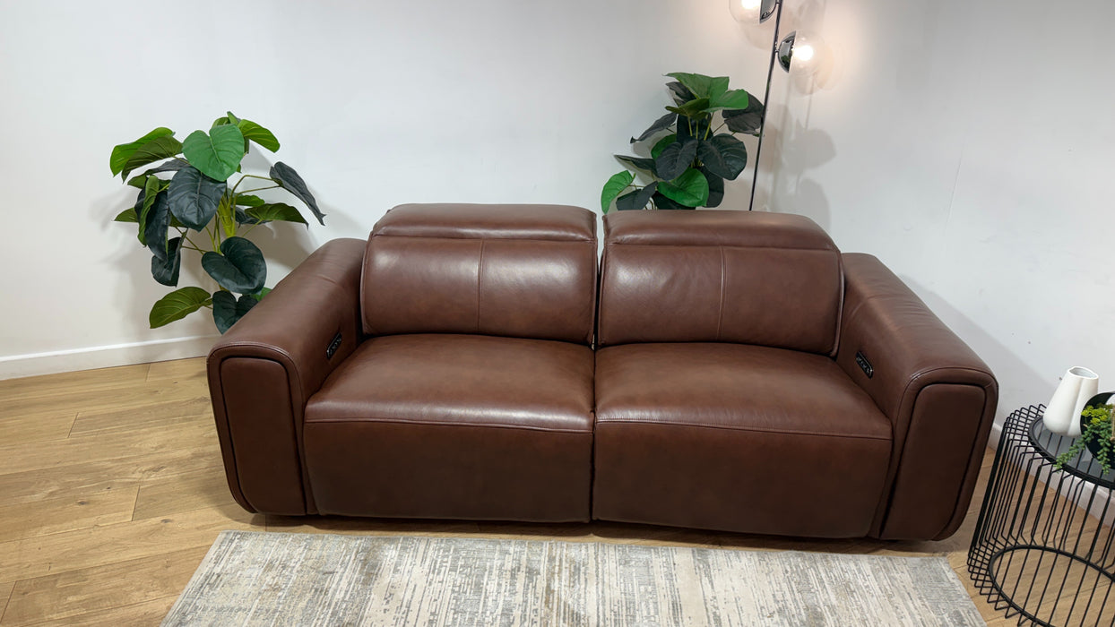 Sofology Premiere Leather 2.5 Seater Power Recliner/Headrest in Trusty Embossed Chestnut