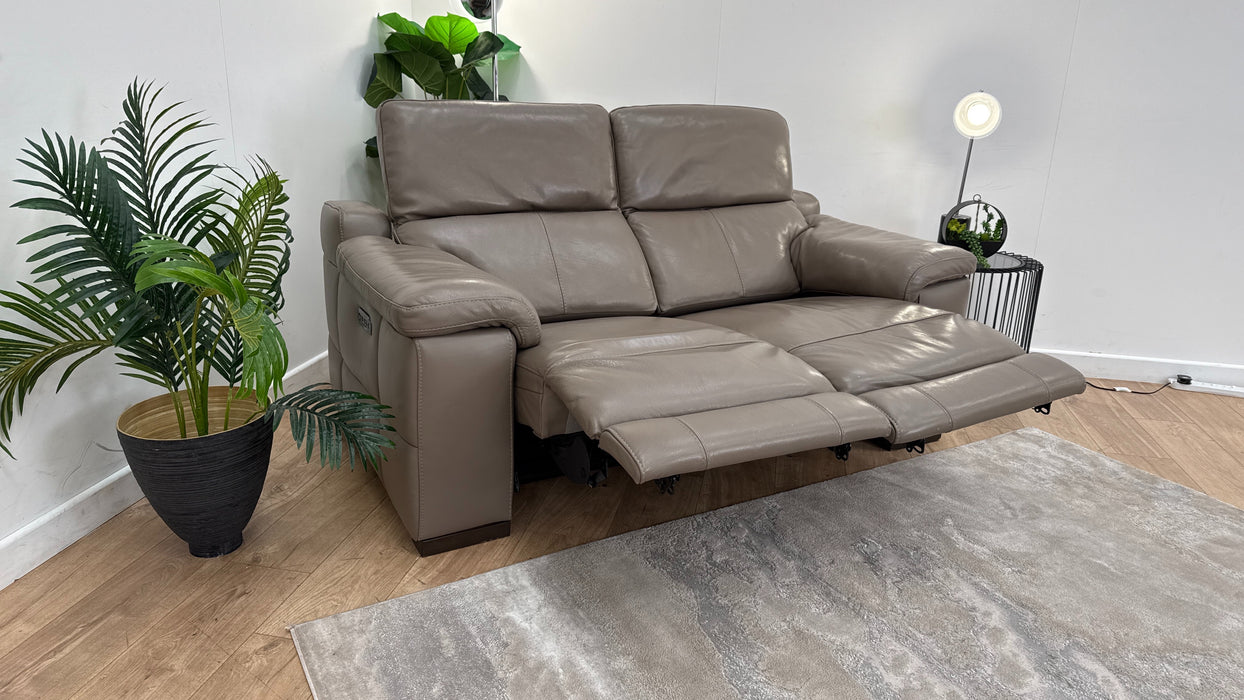 Sofology Laurence Leather 2 Seater Power Recliner/Headrest in Le Mans Taupe