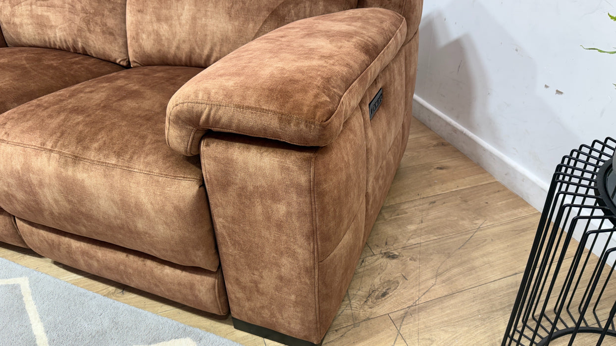 Sofology Laurence Fabric 2 Seater Power Recliner/Headrest in Washed Velvet Rust