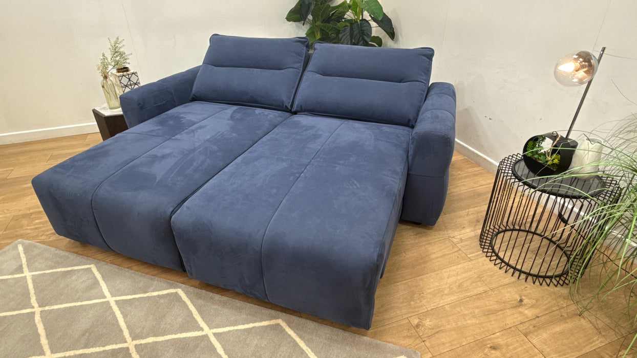 Sofology Sanctuary Fabric 3 Seater Double Power Chaise Power Motion Back in Lifestyle Nubuck Feel Navy