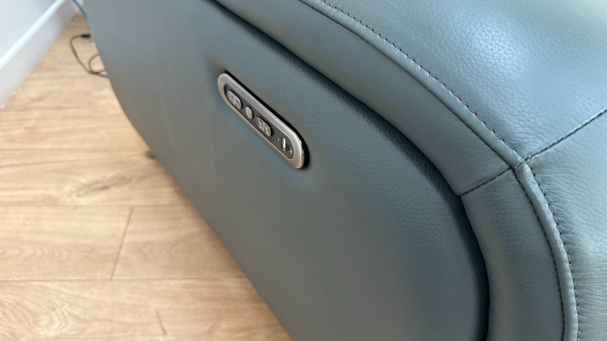 Sofology Drift Leather Chair Power Recliner/Headrest in Trusty Embossed Peacock