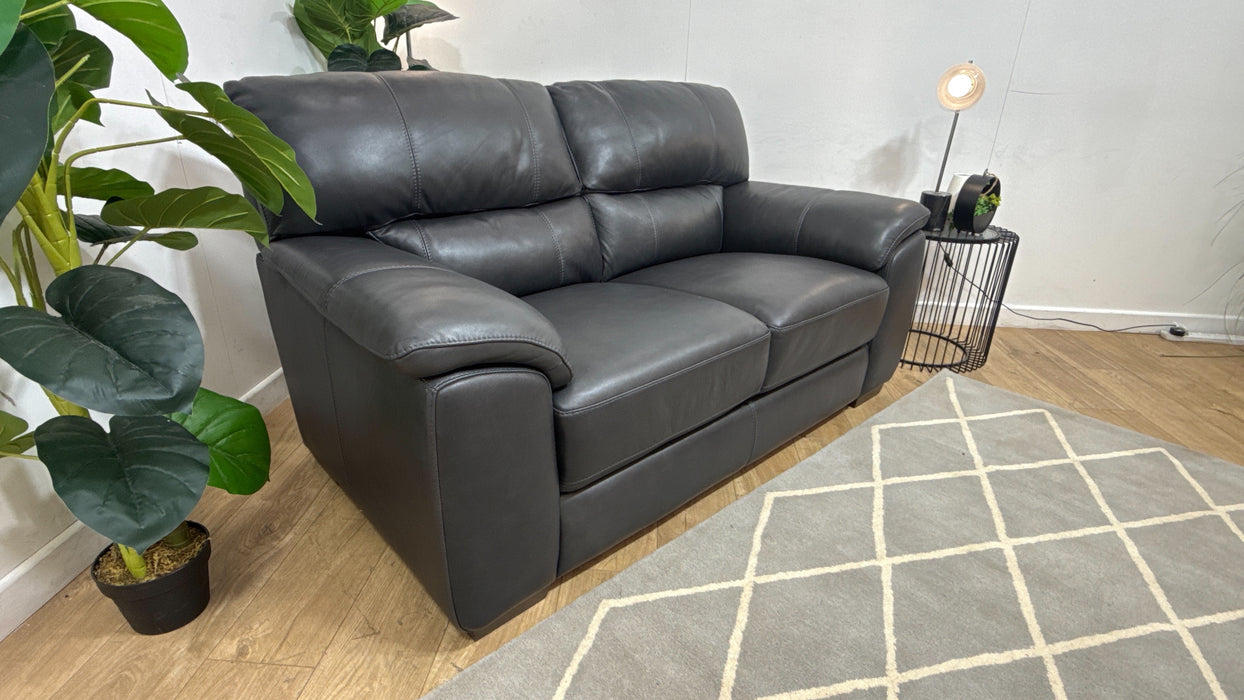 Sofology Santina Leather 2 Seater in Relaxed Soft Charcoal