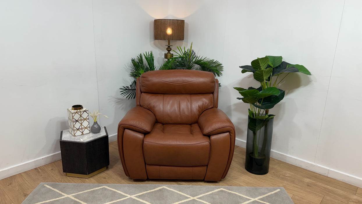 Sofology Radley Leather Chair Power Recliner/Headrest in Metz Caramel