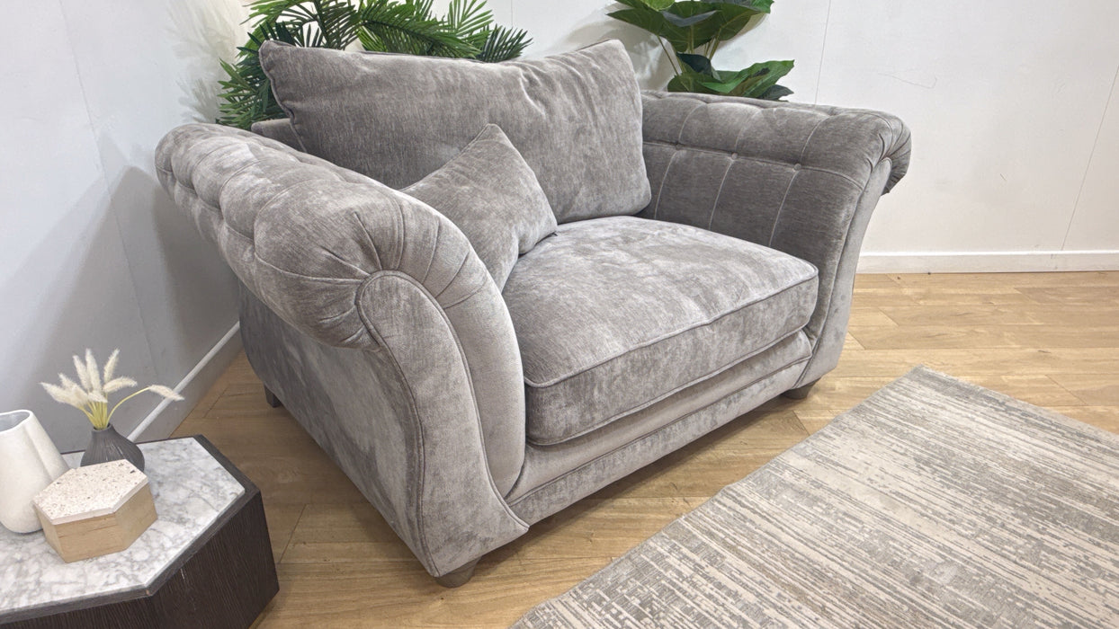 Sofology Highgrove Fabric Loveseat Full Back Extra Flex in Luxury Deep Pile Chenille Grey