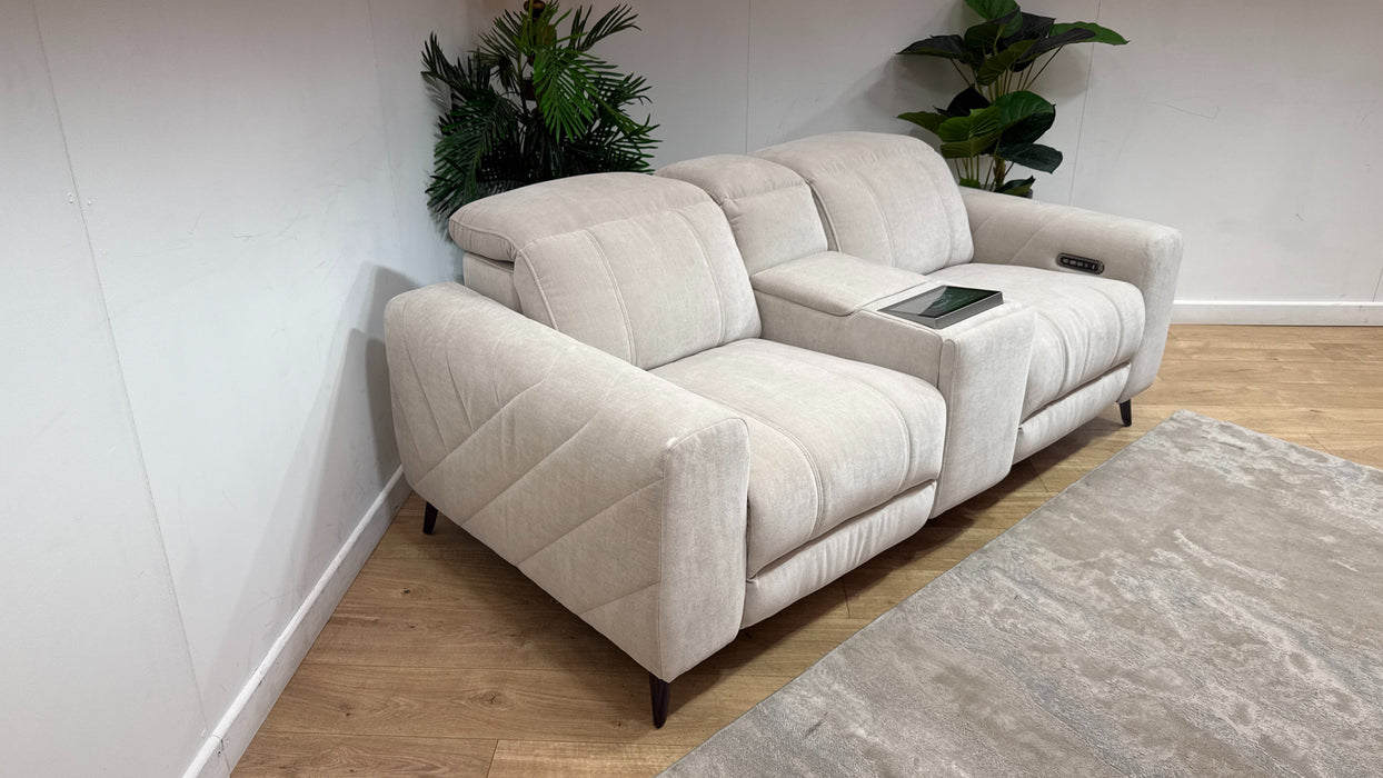 Sofology Allure Fabric 2 Seater Screen Console Power Recliner/Headrest Heated Seats Lumbar Support Speakers in Relaxed Chenille Cotton
