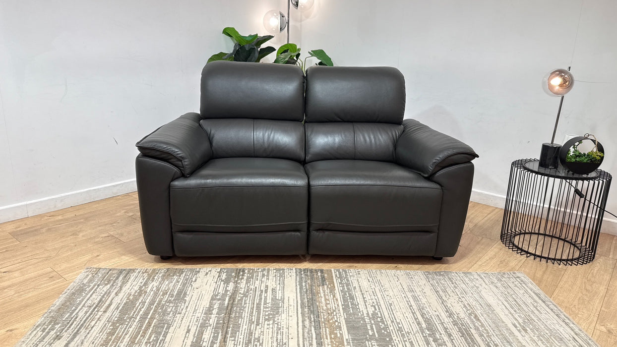Sofology Hugo Leather 2 Seater Power Recliner/Headrest in Trusty Embossed Charcoal