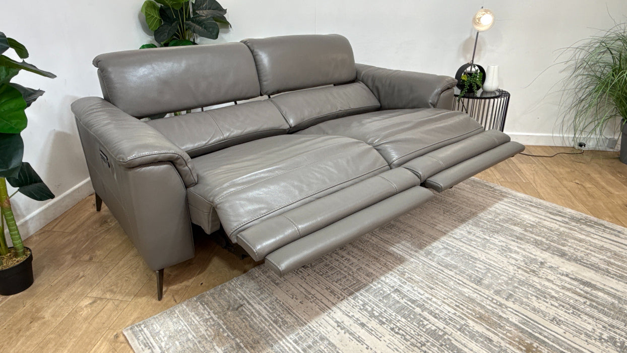 Sofology Illinois Leather 3 Seater Power Recliner/Headrest Heated Seats in Trusty Soft Sheen Fossil Grey