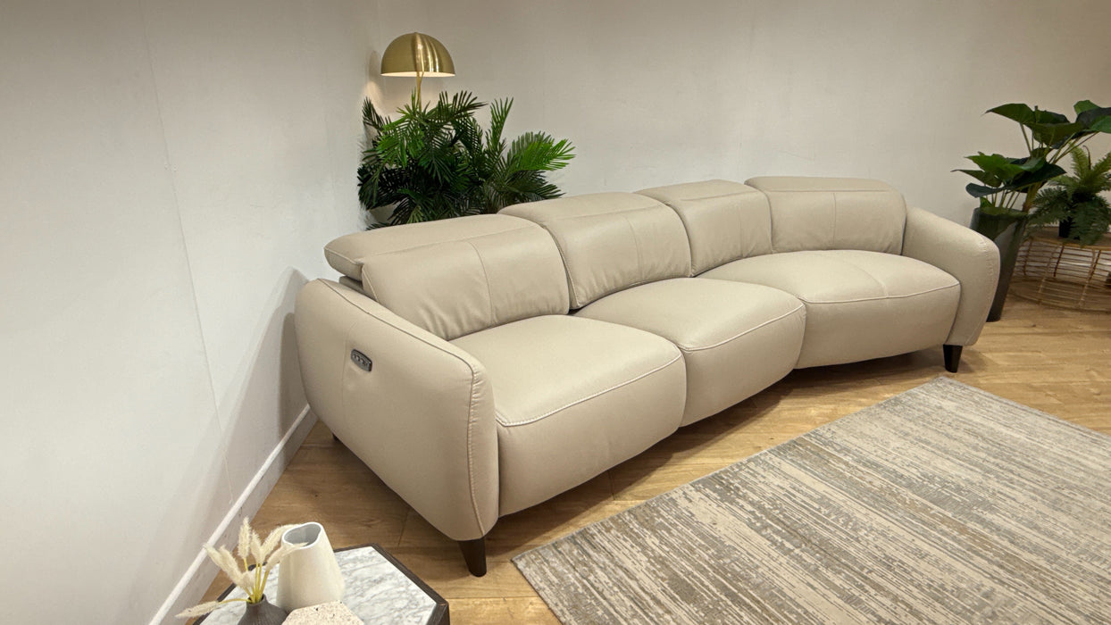 Sofology Larsen Leather 4 Seater Asymmetrical Power Recliner/Headrest In Trusty Matt Stone