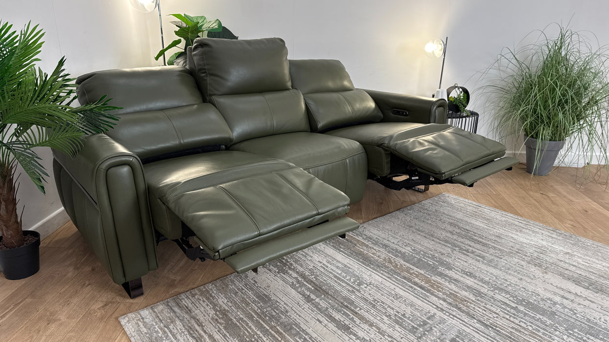Sofology The Ravello Leather 3 Seater Power Recliner in Trusty Embossed Dark Olive