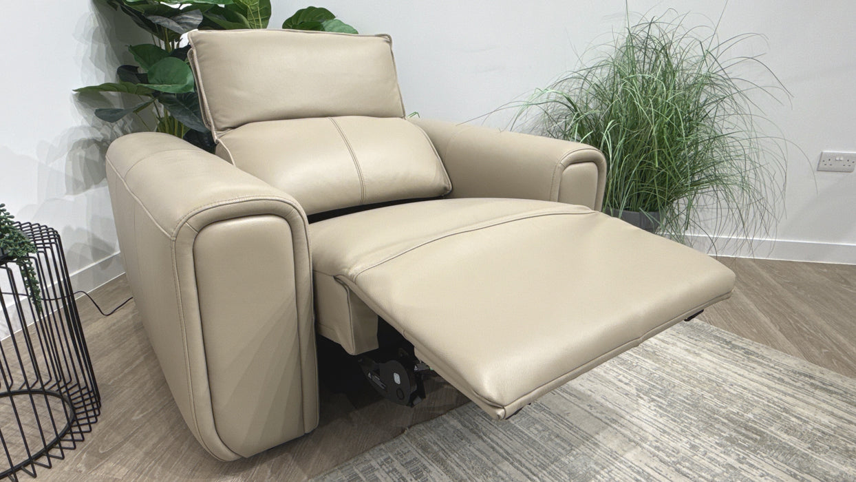 Sofology Premiere Leather Loveseat Power Recliner/Headrest in Trusty Embossed Stone