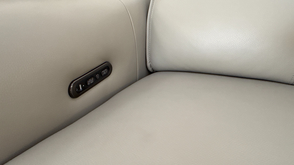 Sofology Premiere Leather 3 Corner Smart Console 3 Power Recliner/Headrest in Trusty Embossed Light Grey