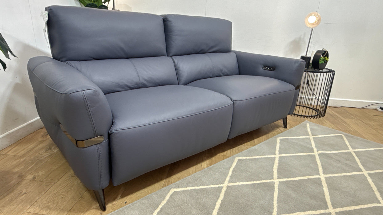 Sofology Arlington Leather 2 Seater Power Recliner/Headrest in Trusty Matt Steel Blue